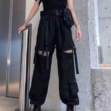 vlovelaw  Cutout Pocket Belted Cargo Pants, Casual Pants For Fall & Spring, Women's Clothing