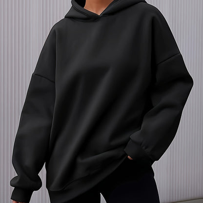 Solid Long Sleeve Hoodie, Casual Hoodies Sweatshirt For Fall & Winter, Women's Clothing