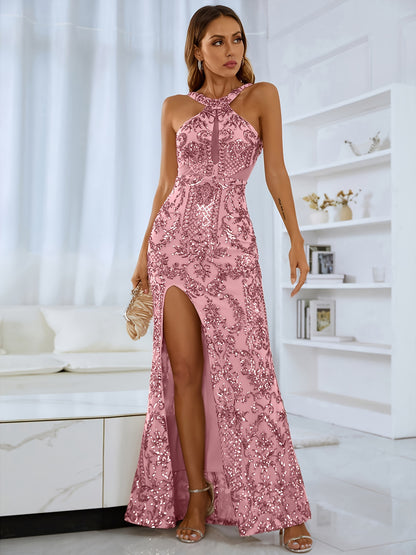 vlovelaw Elegant Cami Long Slit Dress, Sleeveless Waist Evening Mermaid Dress, Women's Clothing