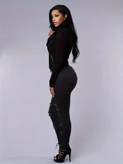 vlovelaw  Ripped Holes Casual Skinny Jeans, Slim Fit Stretchy Chic Tight Jeans, Women's Denim Jeans & Clothing