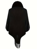 Tassel Cape Knit Sweater, Casual Open Front Solid Sweater, Women's Clothing