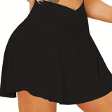 vlovelaw  Solid High Waist Skorts, Sexy Summer Mini Skirts With Pockets, Women's Clothing