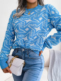 vlovelaw  Women's Star Sweater Casual Printed Knit Sweater Mock Neck Colorblock Long Sleeve Loose Fit Pullover Knitwear