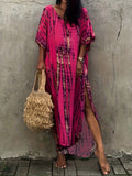 vlovelaw  V Neck Oversized Kaftan Dress, Bohemian Loose Beach Vacation Dress, Women's Clothing