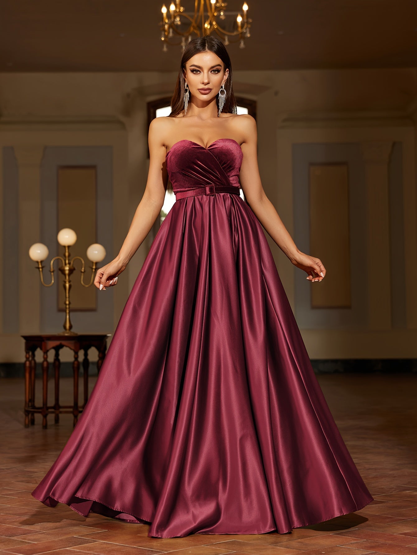 vlovelaw  Solid Floor Length Tube Dress, Elegant Sleeveless Dress For Party & Banquet, Women's Clothing