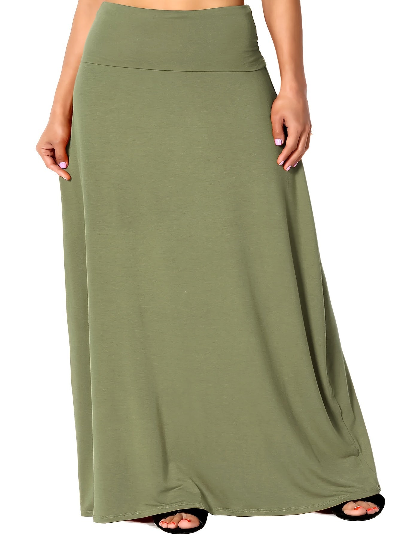 vlovelaw  Plus Size Solid Elastic Waist Skirt, Casual Skirt For Spring & Summer, Women's Plus Size Clothing