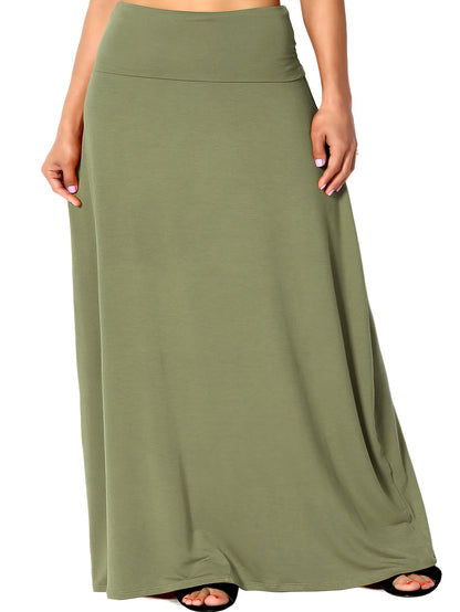 vlovelaw  Plus Size Solid Elastic Waist Skirt, Casual Skirt For Spring & Summer, Women's Plus Size Clothing