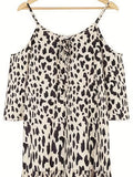 Leopard Print Cami Dress, Sexy Drawstring V Neck Ruffle Trim Dress, Women's Clothing