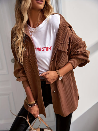 Button Front Solid Jacket, Casual Long Sleeve Versatile Outerwear, Women's Clothing