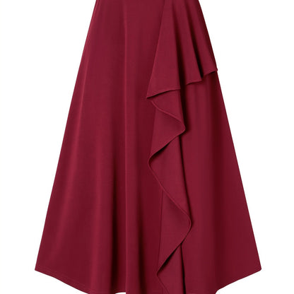 Solid Irregular Trim Skirt, Casual High Waist Skirt For Spring & Summer, Women's Clothing