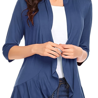 vlovelaw V-neck Loose Pleated Cardigans, Casual Frill Solid 3/4 Sleeve Spring Summer Fall Cardigan, Women's Clothing
