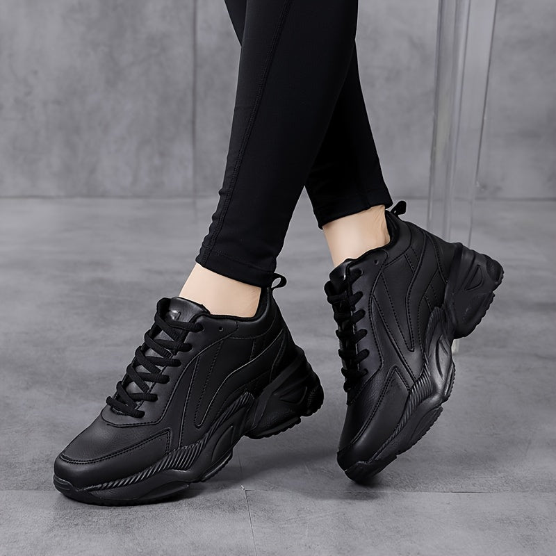 vlovelaw  Women's Solid Color Minimalist Sneakers, Lace Up Soft Sole Platform Casual Walking Shoes, Low-top Versatile Shoes