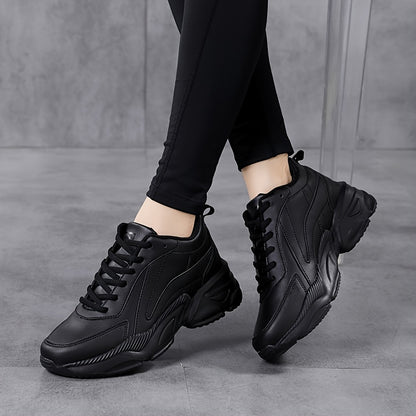 vlovelaw  Women's Solid Color Minimalist Sneakers, Lace Up Soft Sole Platform Casual Walking Shoes, Low-top Versatile Shoes
