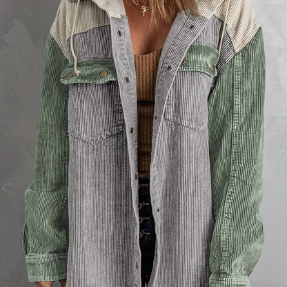 Color Block Long Sleeve Hooded Jacket, Casual Every Day Outerwear For Fall & Winter, Women's Clothing