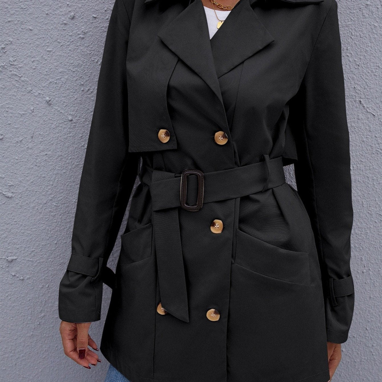 vlovelaw  Double Breasted Long Trench Coat, Long Sleeve Windproof Classic Lapel Slim Belted Outerwear, Women's Clothing