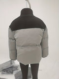 Color Block Zip Up Warm Coat, Casual Long Sleeve Winter Outerwear, Women's Clothing