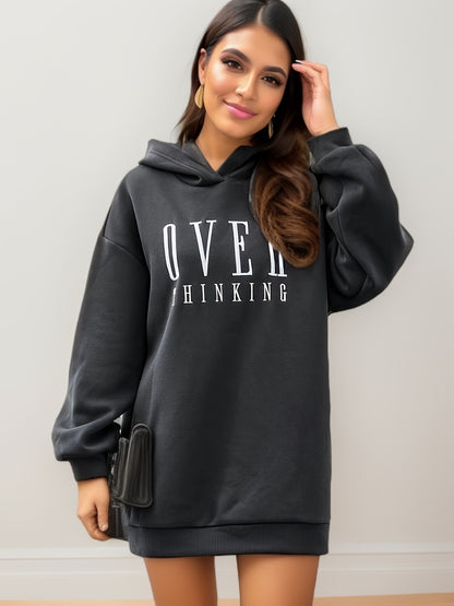 xieyinshe  Letter Print Simple Hoodie, Casual Long Sleeve Drop Shoulder Hoodie, Women's Clothing
