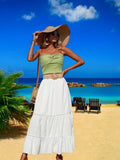vlovelaw  Boho Solid A-line Tiered Skirt, Elastic Waist Casual Layered Skirt For Summer & Spring, Women's Clothing