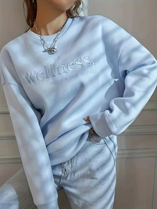 vlovelaw Pullover Letter Embroidery Sweatshirt, Casual Long Sleeve Crew Neck Sweatshirt For Fall & Winter, Women's Clothing