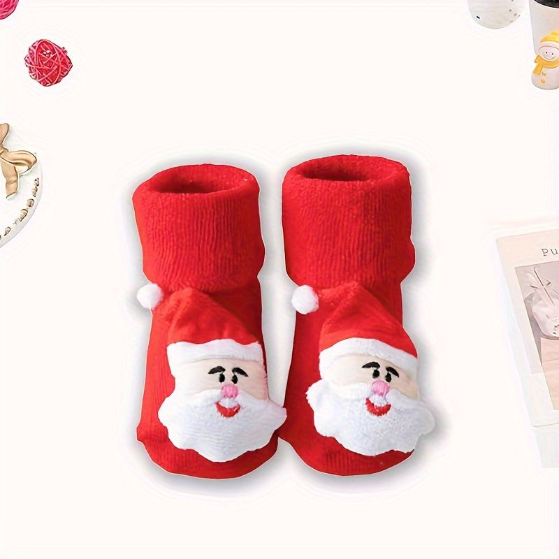 1 Pair Of Baby Autumn And Winter Floor Socks, Newborn Plush Socks, Christmas Socks, Baby Anti-slip Floor Socks, Male And Female Baby Warm Floor Socks, New Cartoon Socks