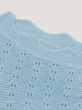 vlovelaw  Cutout Wavy Trim Knitted Pullover Top, Casual Crew Neck Long Sleeve Sweater For Fall & Spring, Women's Clothing