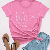 vlovelaw  Casual Leave Me Alone Print Crew Neck T-shirt, Loose Short Sleeve Fashion Summer T-Shirts Tops, Women's Clothing