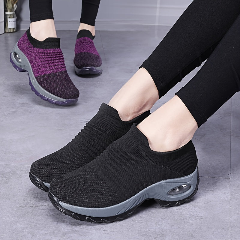 vlovelaw  Women's Air Cushion Sole Sock Sneakers, Lightweight Knit Slip On Shoes, Breathable Running Shoes