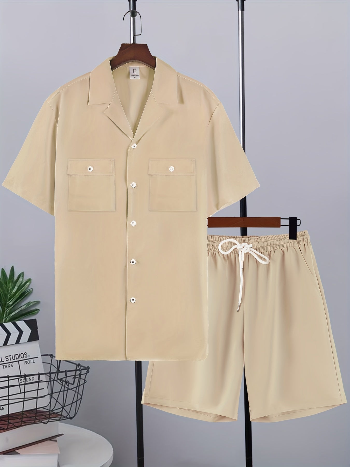 Mens Stylish Lapel Outfit Set - 2 Piece Short Sleeve & Shorts - Ultra-Comfortable Loose Lounge Wear for Effortless Casual Days
