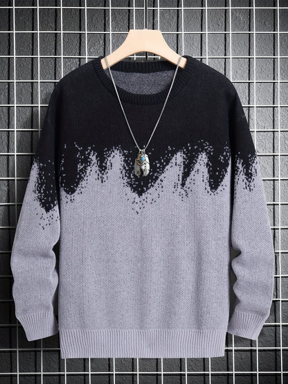 vlovelaw New Trendy And Loose Couple's Wear For Spring And Autumn, Round Neck Contrast Color Knitted Pullover Men's Top, Can Be Worn Indoors And Outdoors, And Is Also A Good Choice As A Gift