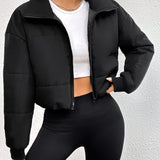 vlovelaw Zip Up Warm Coat, Casual Zip Up Long Sleeve Winter Outerwear, Women's Clothing