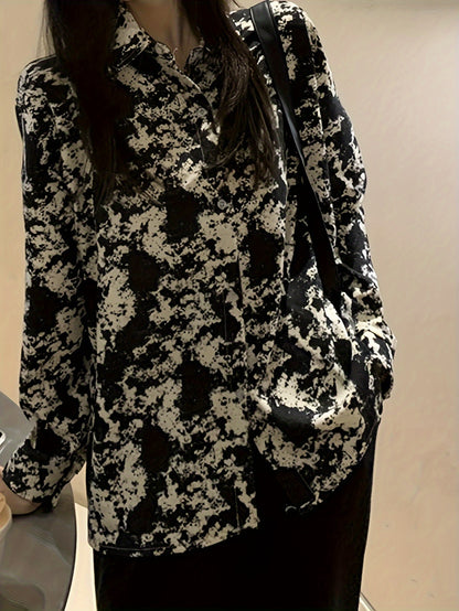 vlovelaw  Floral Print Button Front Blouse, Vintage Long Sleeve Blouse For Spring & Fall, Women's Clothing