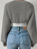 vlovelaw Solid Open Front Crop Cardigan, Casual Long Sleeve Cardigan For Spring & Fall, Women's Clothing