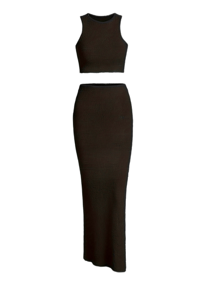 vlovelaw  Sexy Solid Slim Skirt Set, Crop Tank Top & Bodycon Skirt Outfits, Women's Clothing