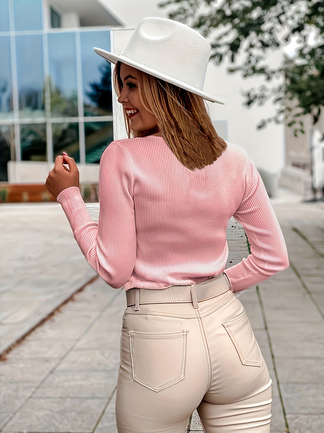 Stylish Half Button Scoop Neck Knit T-Shirt - Soft, Breathable, Casual Long Sleeve Slim Fit for Spring & Fall - Women's Comfortable Clothing for Everyday Wear