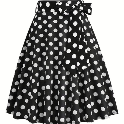 vlovelaw  Polka Dot Print Pleated Skirts, Vintage Bow Flare Skirts For Spring & Summer, Women's Clothing