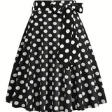 vlovelaw  Polka Dot Print Pleated Skirts, Vintage Bow Flare Skirts For Spring & Summer, Women's Clothing