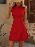 Cut Out Waist Tank Dress, Elegant Crew Neck Sleeveless Tank Dress, Women's Clothing