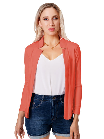 Solid Open Front Blazer, Elegant Long Sleeve Blazer For Office & Work, Women's Clothing