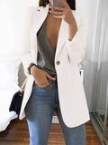 Lapel Neck Single Button Blazer, Casual Long Sleeve Blazer For Office & Work, Women's Clothing