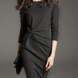 vlovelaw  Twist Solid Dress, Elegant Long Sleeve Bodycon Party Dress, Women's Clothing