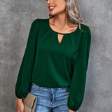 vlovelaw  Women's Blouse Solid Classic Casual Gathered Casual Loose Long Sleeve Blouse