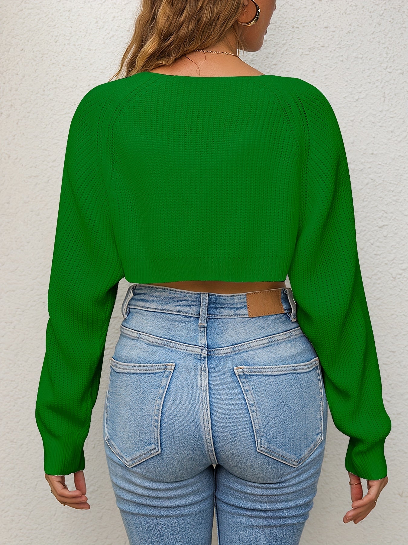 vlovelaw Solid Loose Crop Cardigan, Casual Long Sleeve Cardigan For Spring & Fall, Women's Clothing
