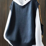 Solid Crew Neck Knitted Vest, Casual Sleeveless Loose Sweater, Women's Clothing