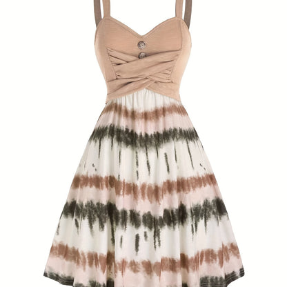 vlovelaw  Tie Dye Print Fake Button Dress, Casual Sleeveless Backless For Summer, Women's Clothing