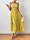 vlovelaw Gingham Print Cami Dress, High Waist Casual Dress For Summer & Spring, Women's Clothing