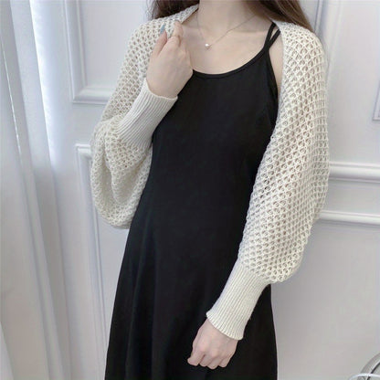vlovelaw  Elegant Honeycomb Hollow Shawl Stylish Knitted Breathable Warm Wrap Thin Breathable Loose Long Sleeves Cape Decorative Cardigan For Women