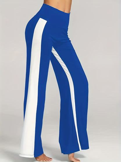 Color Block High Waist Pants, Casual Wide Leg Long Length Summer Pants, Women's Clothing