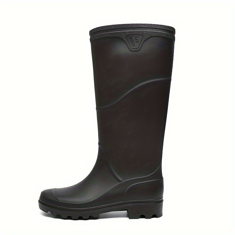Men's Solid Color Professional Knee High Waterproof Rain Boots, Comfy Non Slip Durable Water Shoes For Men's Rainy Day Outdoor