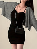 vlovelaw  Ruched Bodycon Solid Dress, Party Wear Spaghetti Strap Dress, Women's Clothing