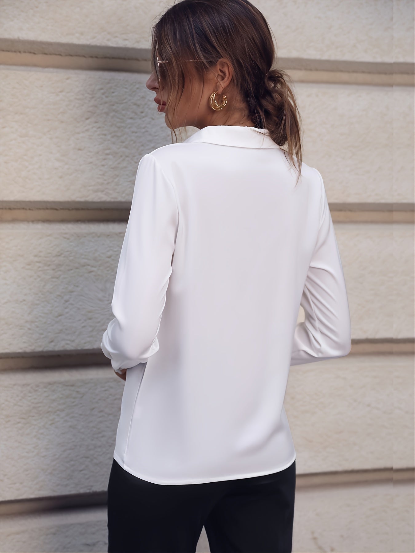 Women's Blouse Elegant Solid Lapel Button Long Sleeve Fashion Fall Winter Blouse